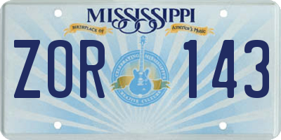 MS license plate ZOR143
