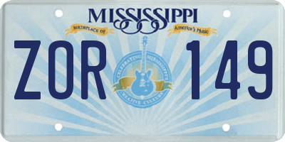MS license plate ZOR149