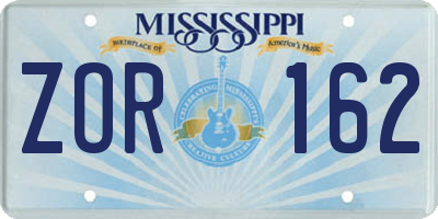 MS license plate ZOR162