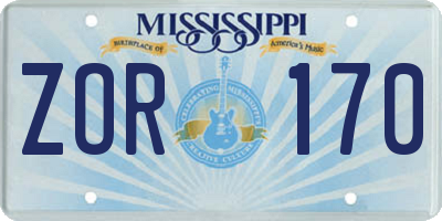 MS license plate ZOR170