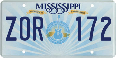 MS license plate ZOR172