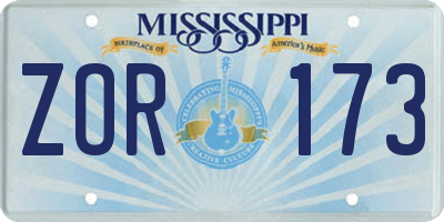 MS license plate ZOR173