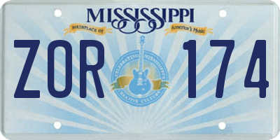 MS license plate ZOR174