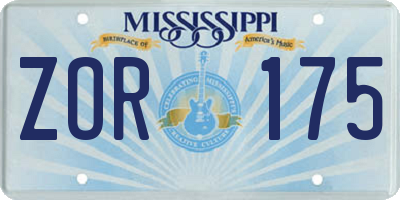 MS license plate ZOR175