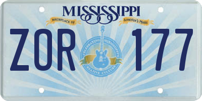 MS license plate ZOR177