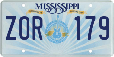 MS license plate ZOR179