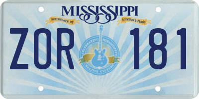 MS license plate ZOR181