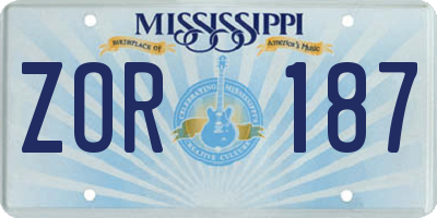 MS license plate ZOR187