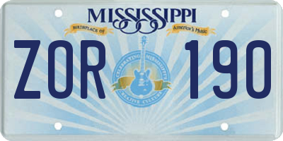 MS license plate ZOR190