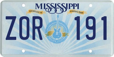 MS license plate ZOR191