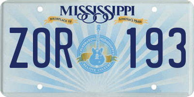 MS license plate ZOR193
