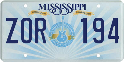 MS license plate ZOR194