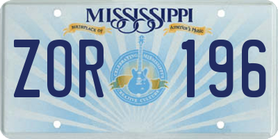 MS license plate ZOR196