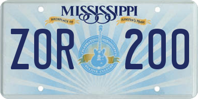 MS license plate ZOR200