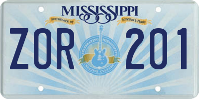 MS license plate ZOR201