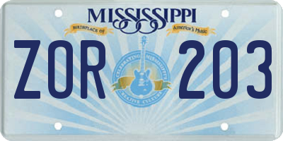 MS license plate ZOR203