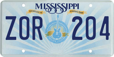 MS license plate ZOR204