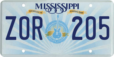 MS license plate ZOR205