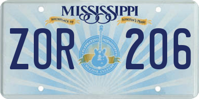 MS license plate ZOR206