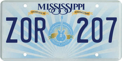 MS license plate ZOR207