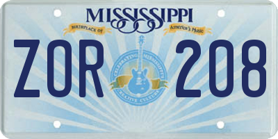 MS license plate ZOR208