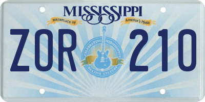 MS license plate ZOR210