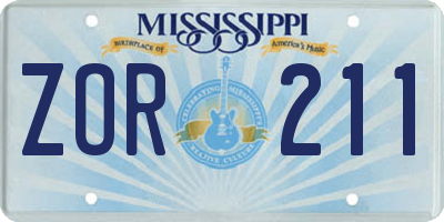 MS license plate ZOR211