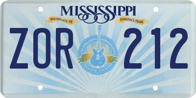 MS license plate ZOR212