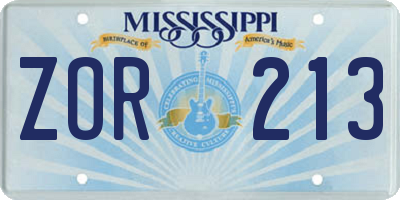MS license plate ZOR213