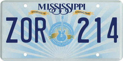 MS license plate ZOR214