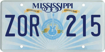 MS license plate ZOR215