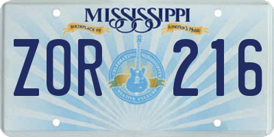 MS license plate ZOR216