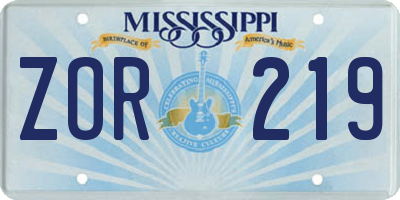 MS license plate ZOR219