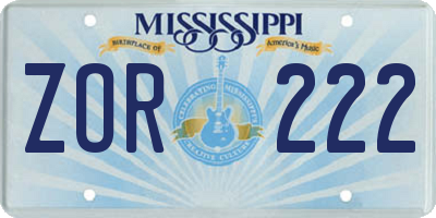 MS license plate ZOR222