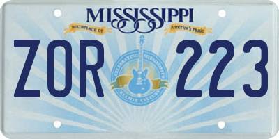 MS license plate ZOR223