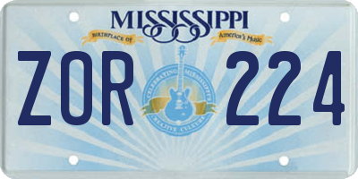 MS license plate ZOR224