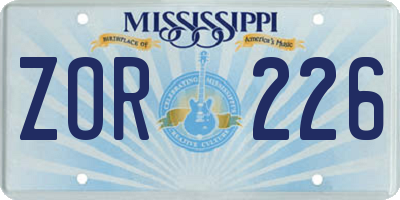 MS license plate ZOR226