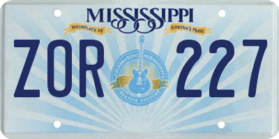 MS license plate ZOR227