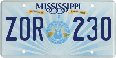 MS license plate ZOR230