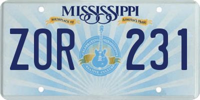 MS license plate ZOR231