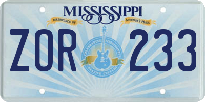 MS license plate ZOR233