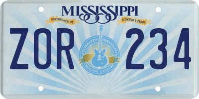 MS license plate ZOR234