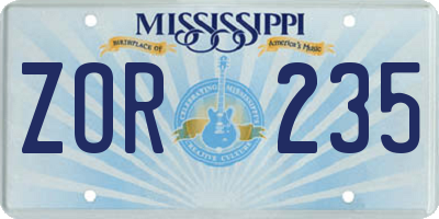 MS license plate ZOR235