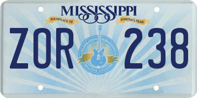 MS license plate ZOR238