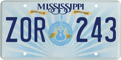 MS license plate ZOR243