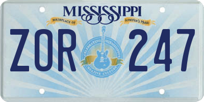MS license plate ZOR247