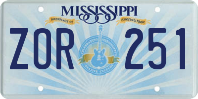 MS license plate ZOR251