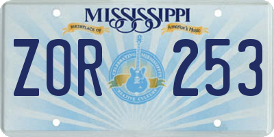 MS license plate ZOR253