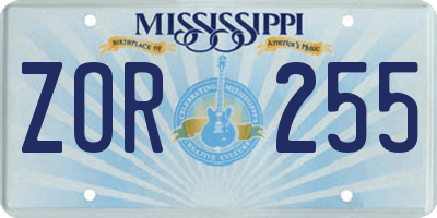 MS license plate ZOR255