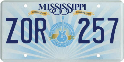 MS license plate ZOR257